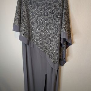R&M Richards Charcoal Sequin Lace Dress